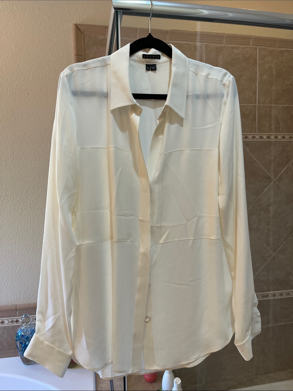 Theory Ivory Silk Button-Up Blouse